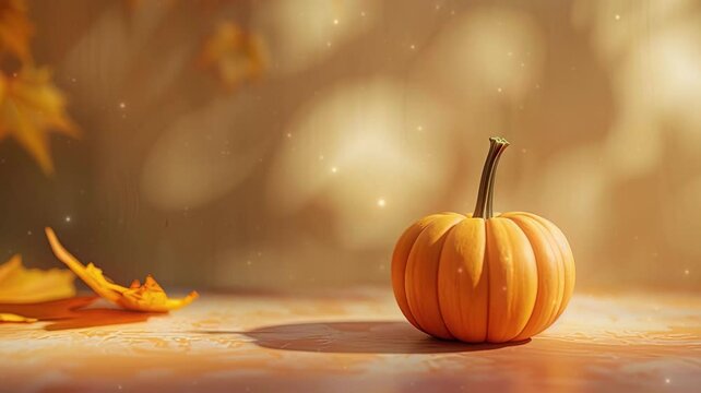 Halloween pumpkin with autumn leaves background. 