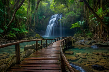 Fototapeta premium A wooden path amidst the forest