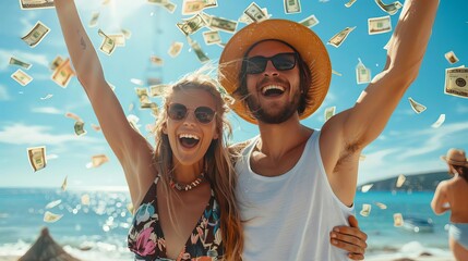 enargetic young active couple want to earn a lot of money