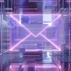 Futuristic Neon Mail Icon in Digital Space