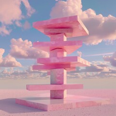 Abstract Pink Structure in Surreal Landscape