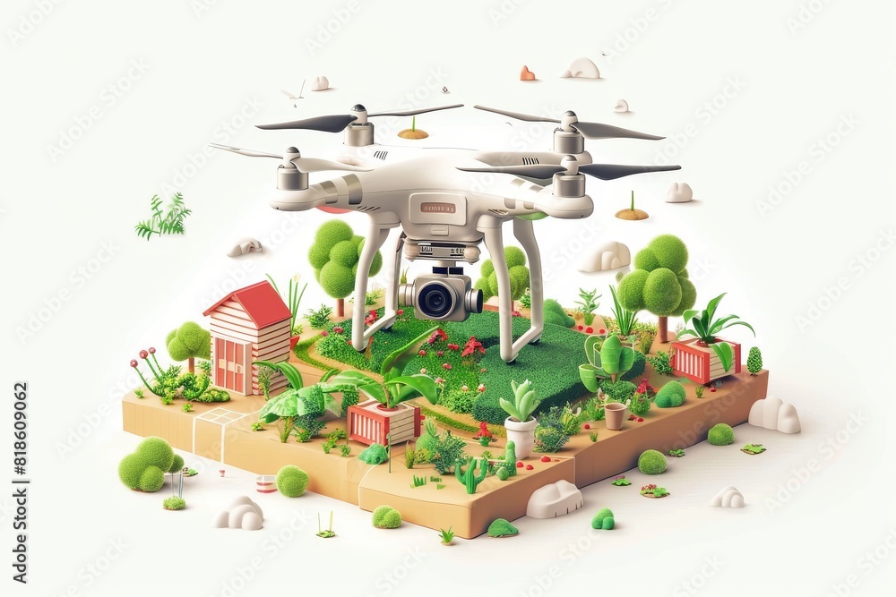 Poster sustainable farming with drones and farm technology for precision agriculture and efficient pesticid