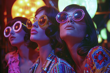 A woman in her 60s or 70s wearing sunglasses in a disco club.
