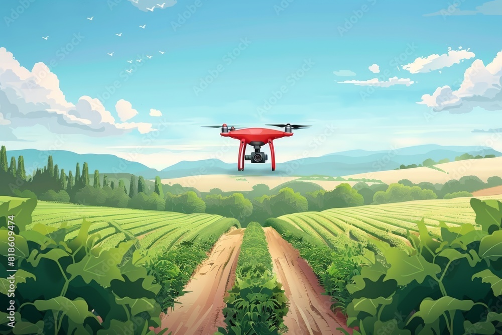 Poster sustainable farming with precision agriculture and efficient pesticide spraying using drones and far