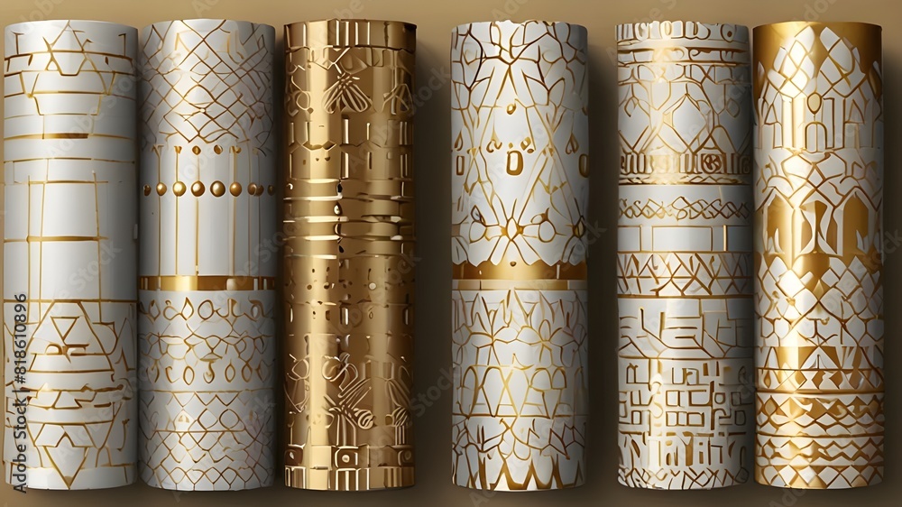 Poster geometric set of seamless gold and white patterns. simple vector graphics generative ai