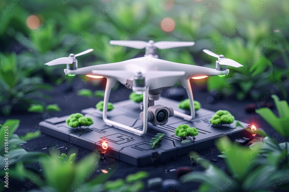 Poster using drones and farm technology for efficient pesticide spraying in precision agriculture and susta