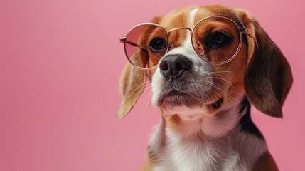 Fun Pet Concept: Beagle Puppy in Sunglasses on Pastel Background Generative AI