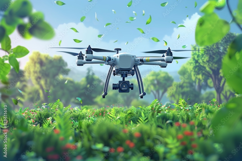 Poster using drones and farm technology for efficient pesticide spraying in precision agriculture and susta