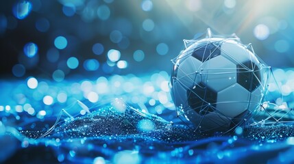 Naklejka premium soccer ball on the blue technology