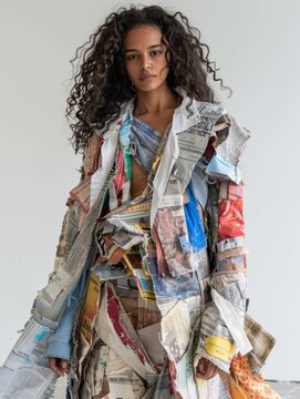 Tendencia aesthetic con ropa reciclada, moda hecha con basura, upcycling