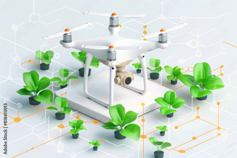 Poster using drones and farm technology for efficient pesticide spraying in precision agriculture and susta