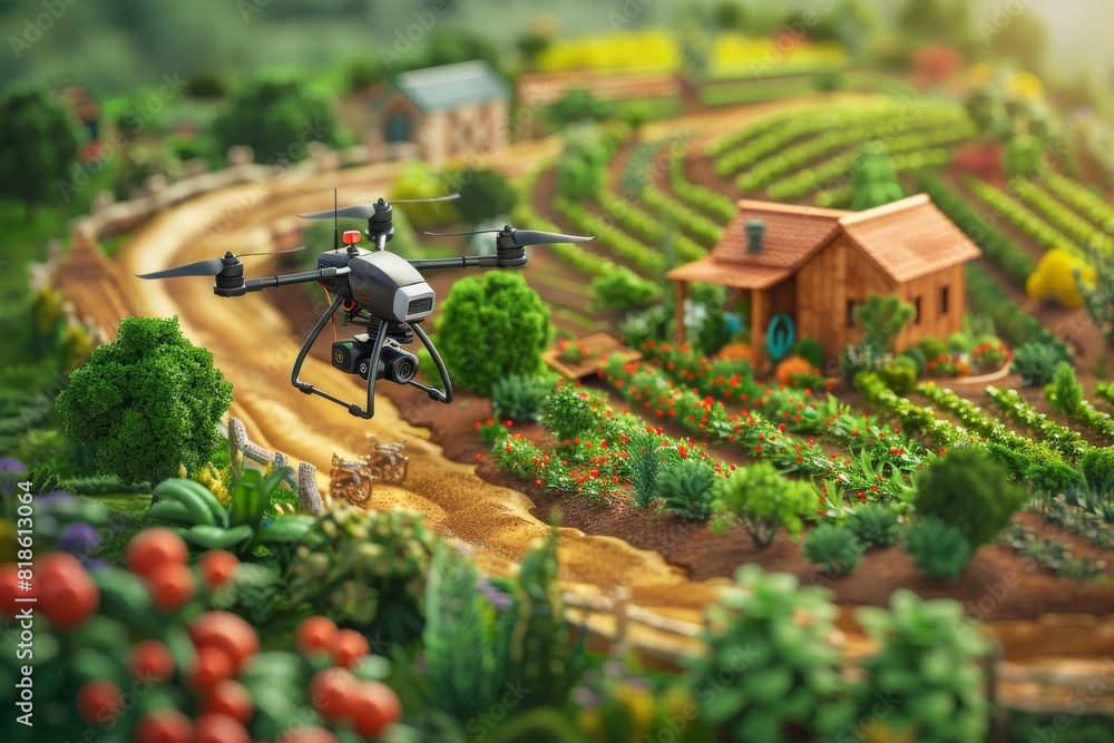 Poster precision farming with drones and farm technology for sustainable agriculture and efficient pesticid