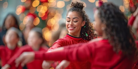 A dance instructor teaching a festive holiday routine