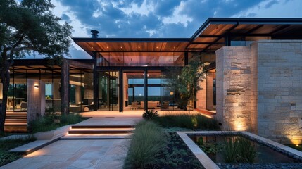 Fototapeta premium Modern house with rustic entrance door Generative AI
