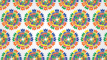  colourful hand-drawn mandala seamless pattern and painted mandalas. Vector graphics