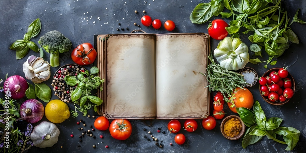 Poster cookbook featuring creativity and imagination with fresh produce for chefs