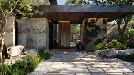 Naklejka premium Modern house with rustic entrance door Generative AI