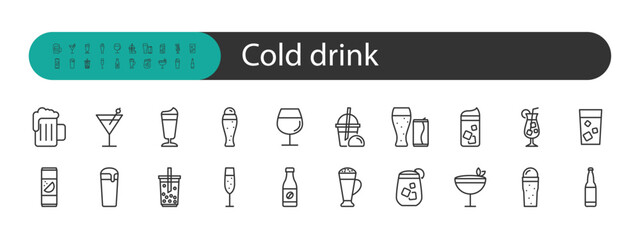 set of cold drink icons, water, beverage, fresh