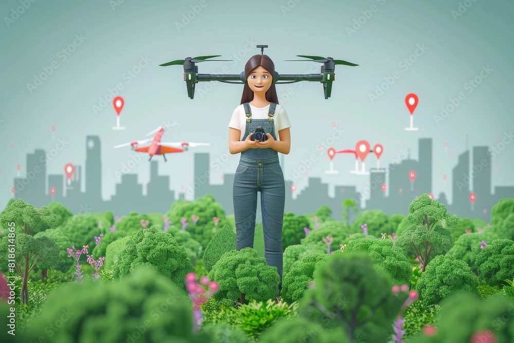 Poster precision farming with drones and farm technology for sustainable agriculture and efficient pesticid