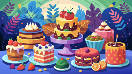 Colorful Assortment of Desserts in a Vivid Fantasy Setting. International Cake Day