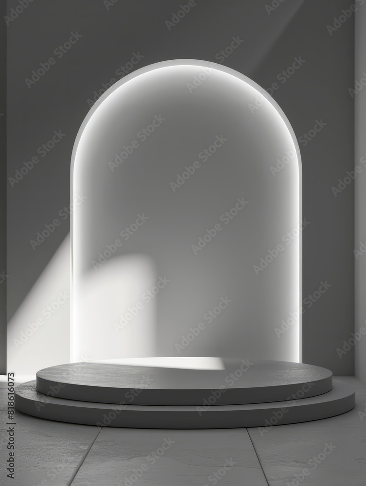 Poster grey shades abstract stage or podium with place for your product presentation on blank wall backgrou