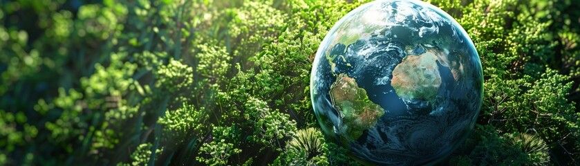 Planet Earth ensconced in vibrant greenery, a message of hope for environmental rejuvenation