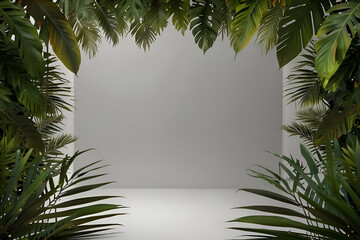 Tropical leaves around  white background,around the stage.