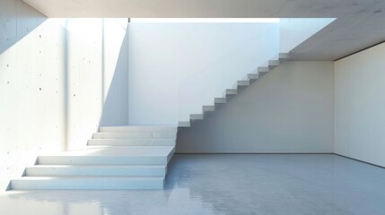 Modern, simple, clean single staircase in the house. Generative AI. Interior