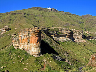 Different point of view of the Brandwag Buttress in the Golden Gate Highlands National Park of...