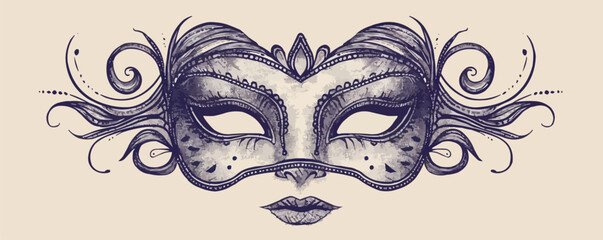 Carnival mask hand drawn sketch in doodle style. vector simple illustration