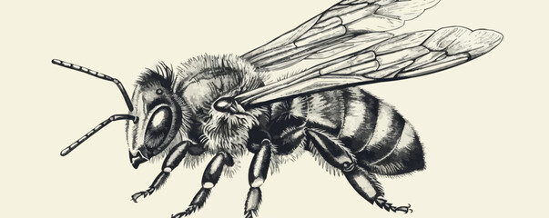 bee sitting hand drawn sketch insects vector illustration