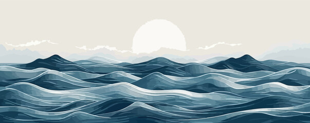 Ocean | Minimalist and Simple Line White background - Vector illustration
