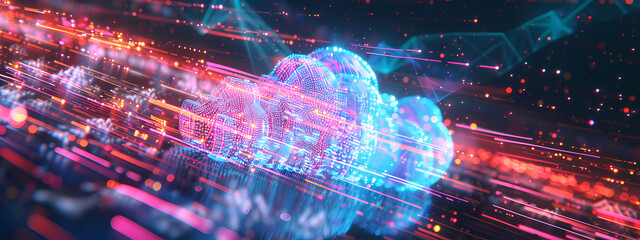 Obraz premium Digital Cloud with Neon Lights