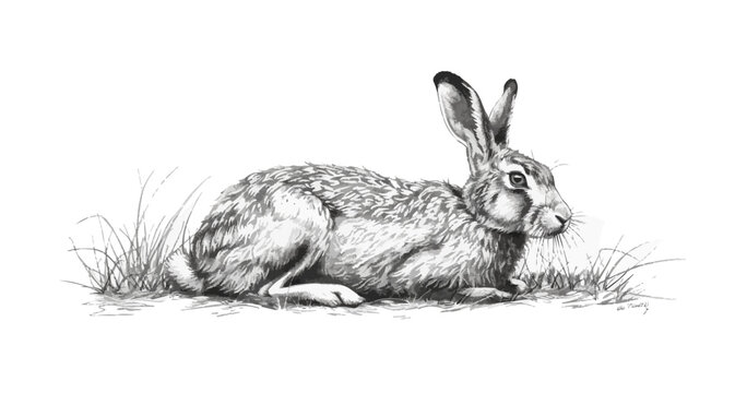 hare Engraving style. Simple pencil drawing vector
