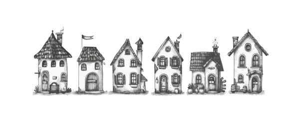 Fototapeta premium Collection of hand drawn houses. vector simple