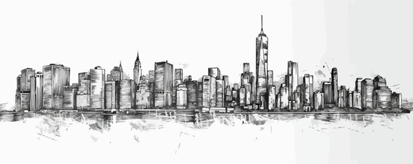 City silhouette sketch hand drawn engraved style Vector illustration