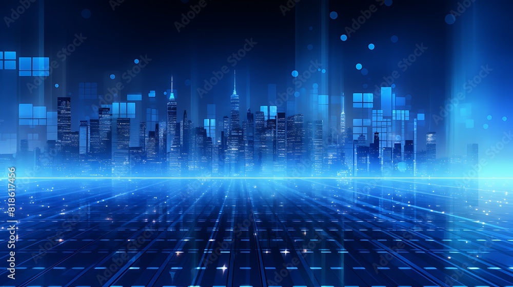 Leinwandbilder Blue background with a dark blue gradient and a digital dot pattern  in a futuristic technological abstract style
