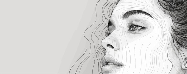 Portrait of a woman in a modern style. Lines. Pencil sketch. vector simple illustration