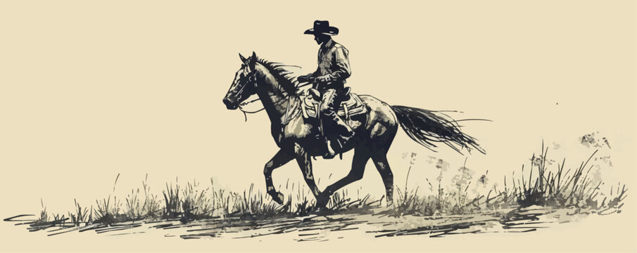 Rider riding a horse sketch hand drawn vintage. vector simple illustration