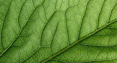 Obraz premium An extreme close-up of a plant leaf with visible veins and texture, showing the fine details of its surface