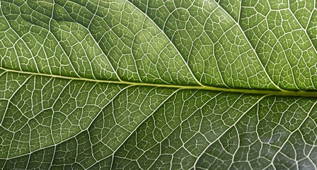 Obraz premium An extreme close-up of a plant leaf with visible veins and texture, showing the fine details of its surface