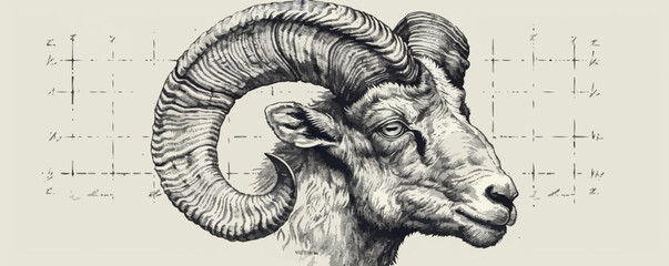 ram Engraving style. Simple pencil drawing vector