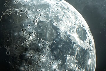 Close-up of moon's surface with numerous craters. Lunar landscape concept
