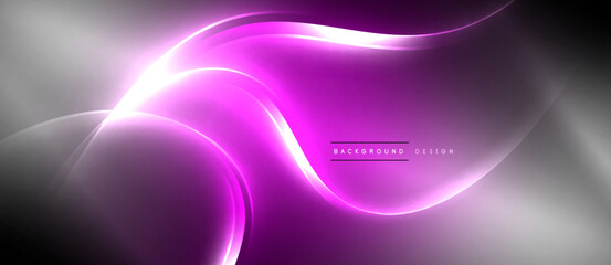 Neon glowing circle rays, light round lines in the dark, planet style neon wave lines. Energetic electric concept design for wallpaper, banner, background