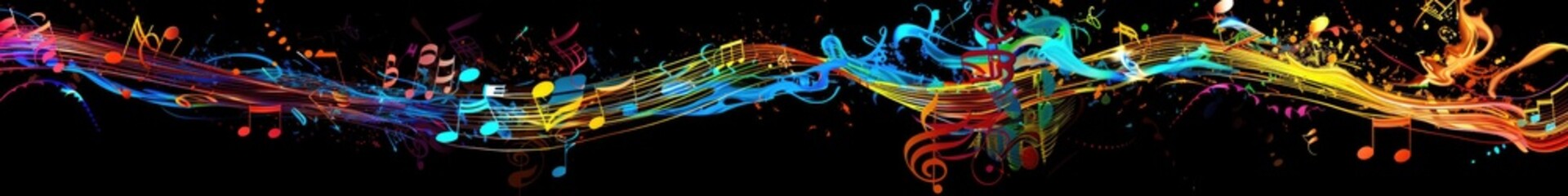 Fototapeta premium Musical note background splash, isolated black background . Generative ai