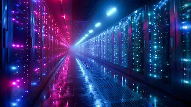 Big data center technology warehouse with servers information digitalization Starts. SAAS, Cloud Computing, Web Service