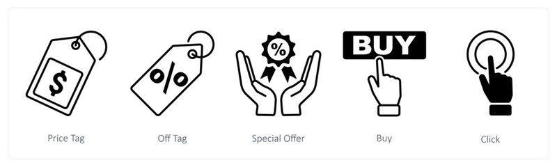A set of 5 Shopping icons as price tag, off tag, special offer