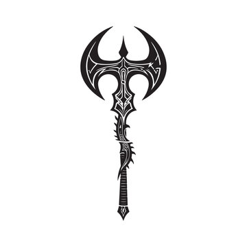 recommend clip art: A black and white silhouette of a battle Axe Stock Vector isolated on white