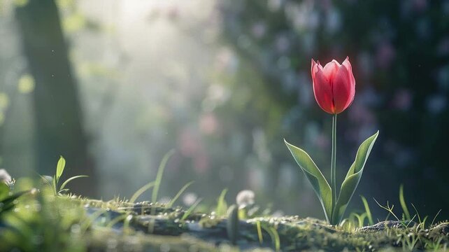 close up  bokeh efect fresh golden tulip bud with splash dew in morning golden hours  image video HD 4K a background for bio diversity  day or tulip time