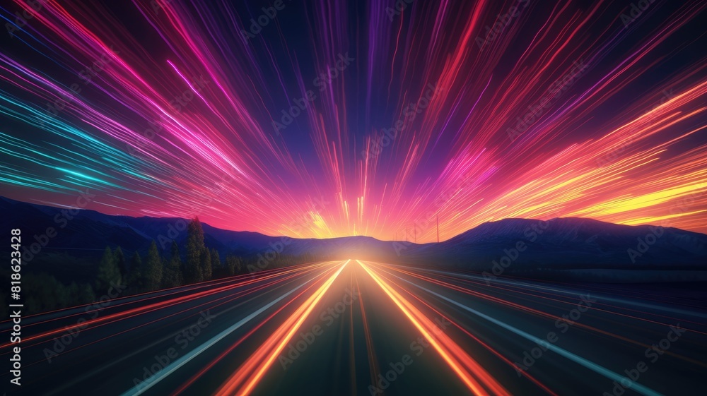 Aufkleber vivid abstract particles traveling at high speed creating a sense of fast motion and color diversity